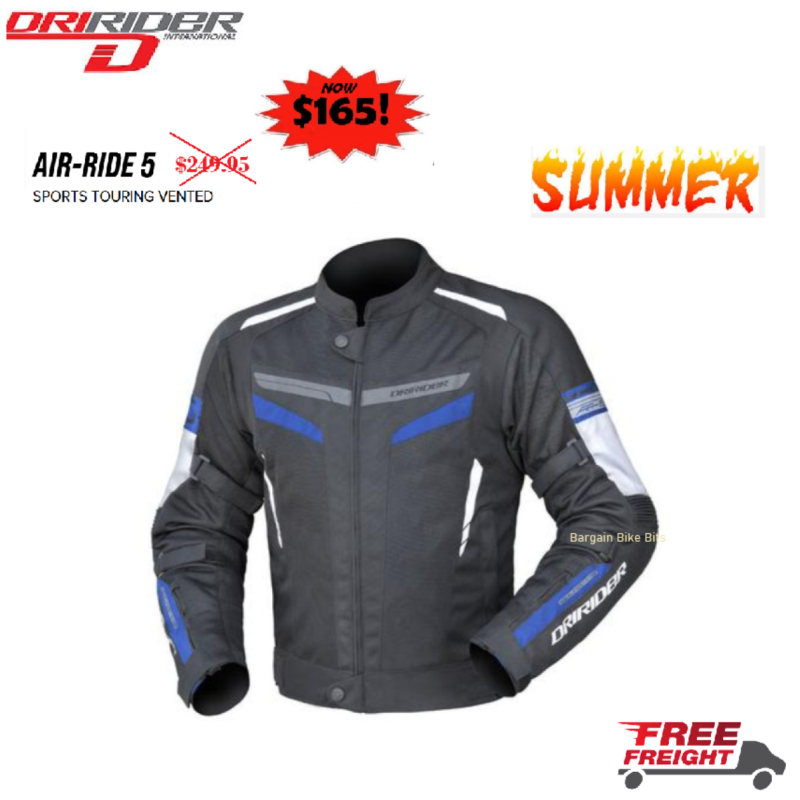 Dririder AIR RIDE 5 Motorcycle Vented Summer Jacket Black/Blue Touring