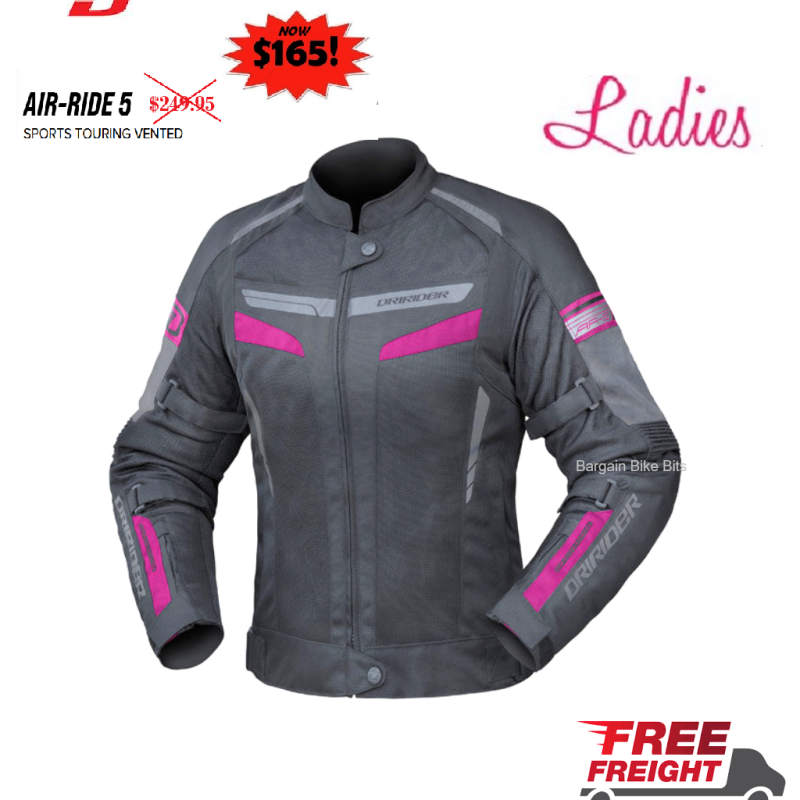 Dririder AIR RIDE 5 Ladies Female Womens Motorcycle Vented Summer Jacket Black/Pink Touring