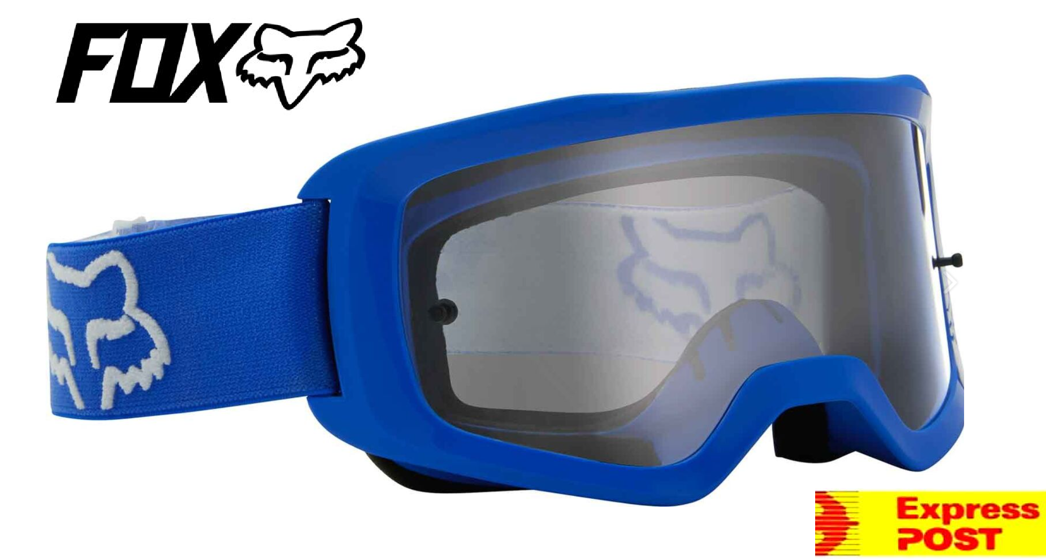 Fox MX Motocross Dirt Bike Goggles with clear lens Blue Mens Off Road Motorcross)