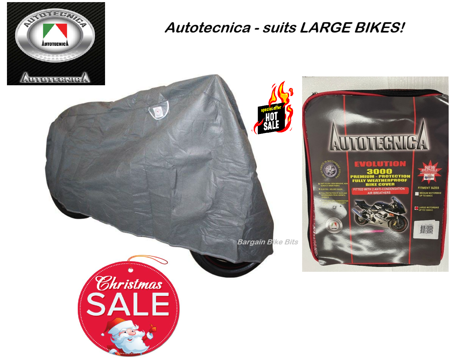 AUTOTECNICA Evolution 3000 Weatherproof Bike Cover LARGE up to 1300cc