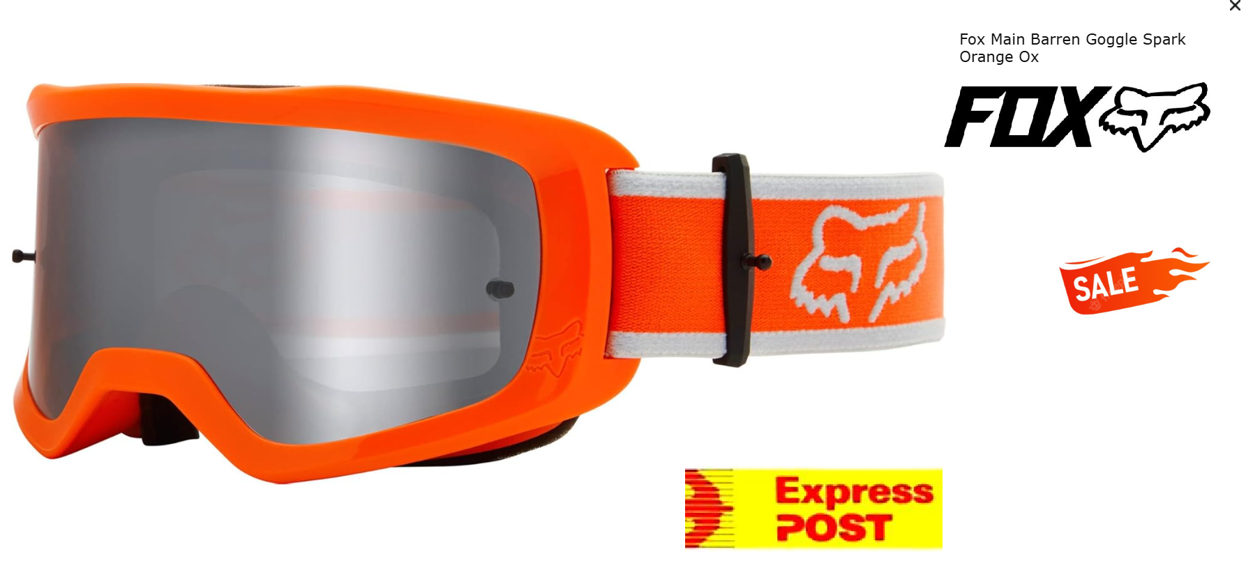 Fox MX Motocross Dirt Bike Goggles with lightly tinted lens Orange Mens Off Road Motorcross)
