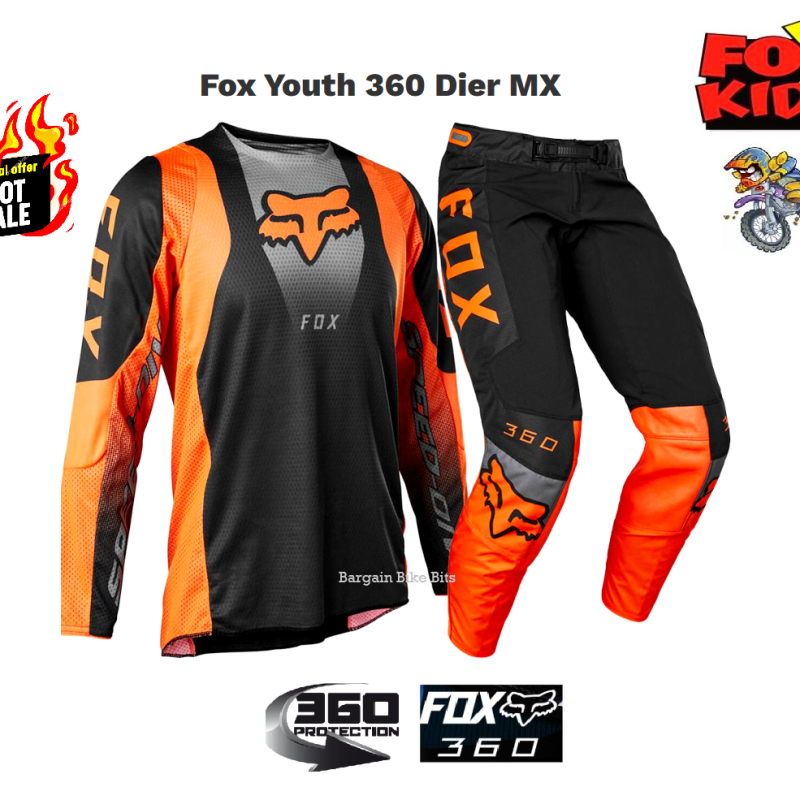 Fox 360 Youth Dirt Bike pants & jersey #28/YXL KTM Orange Kids MX motocross