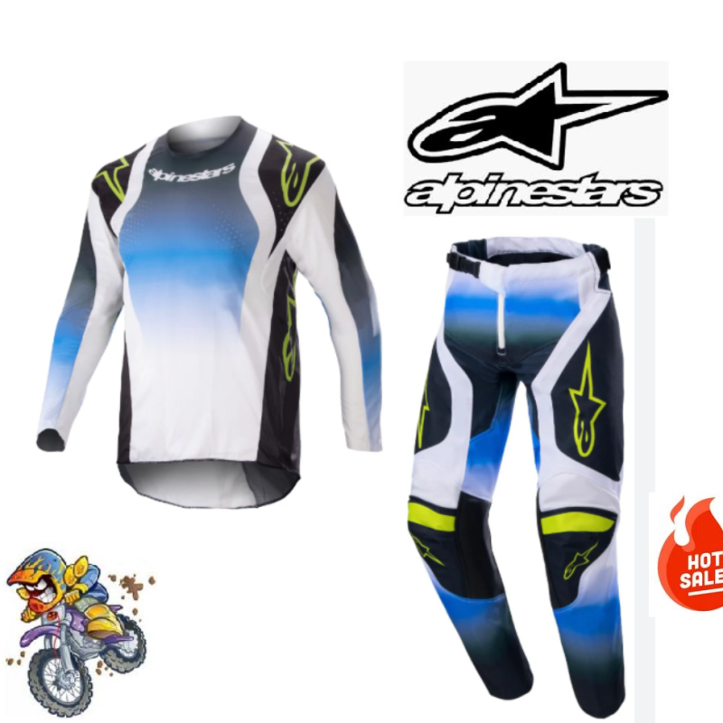 ALPINESTARS Push Youth Dirt Bike pants & jersey set Kids BMX MX Motocross Blue