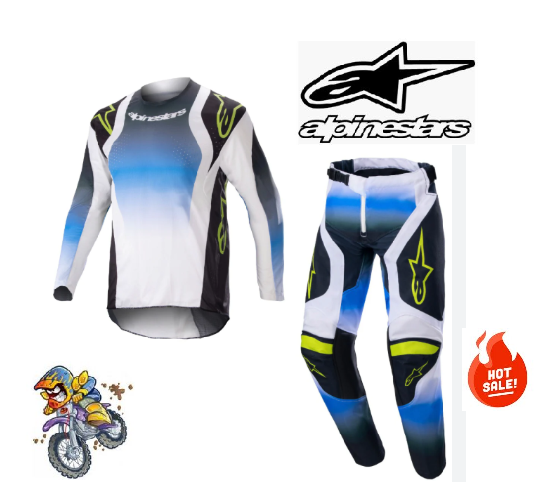 ALPINESTARS Push Youth Dirt Bike pants & jersey set Kids BMX MX Motocross Blue