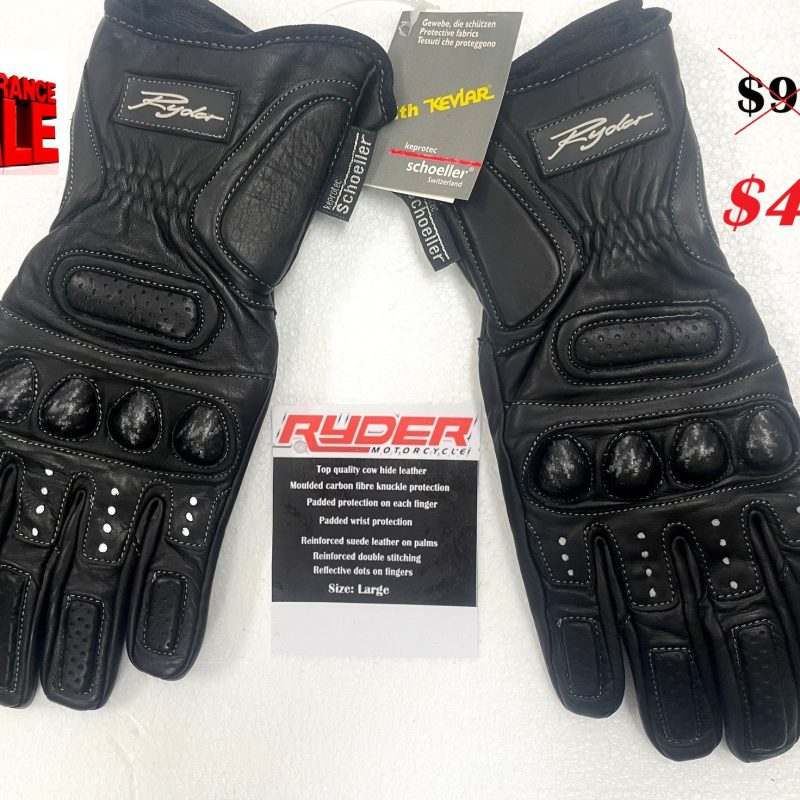 CLEARANCE! Ryder Motorcycle Leather Road Gloves Large