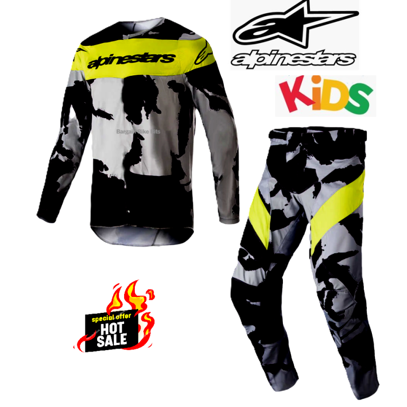 ALPINESTARS Youth Dirt Bike pants & jersey set Kids BMX MX Motocross Camo yellow