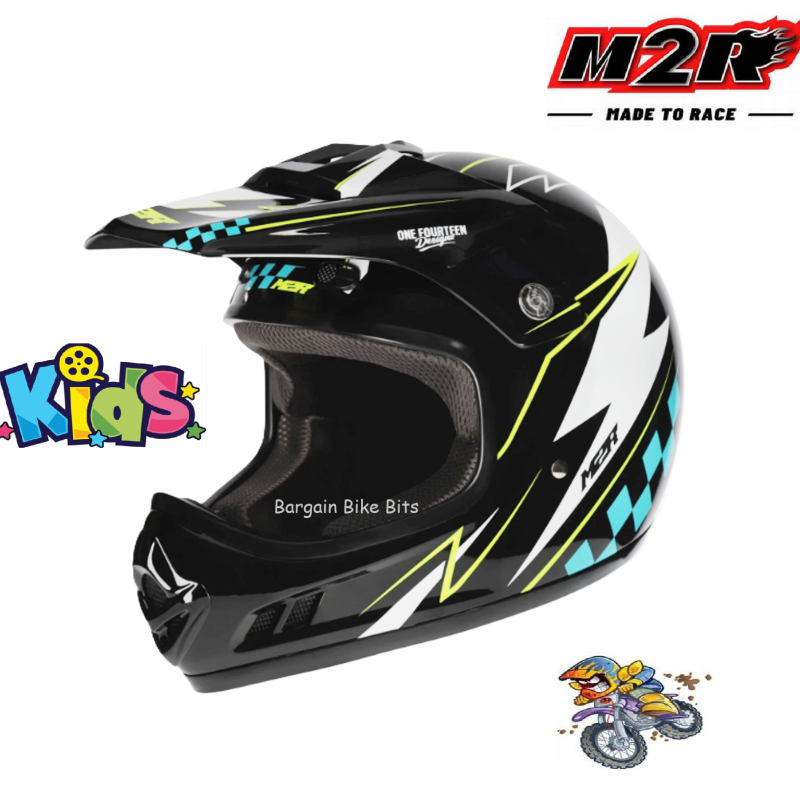 M2R Youth Dirt Bike MX Motocross Helmet HiViz yellow/blue Kids Junior helmet