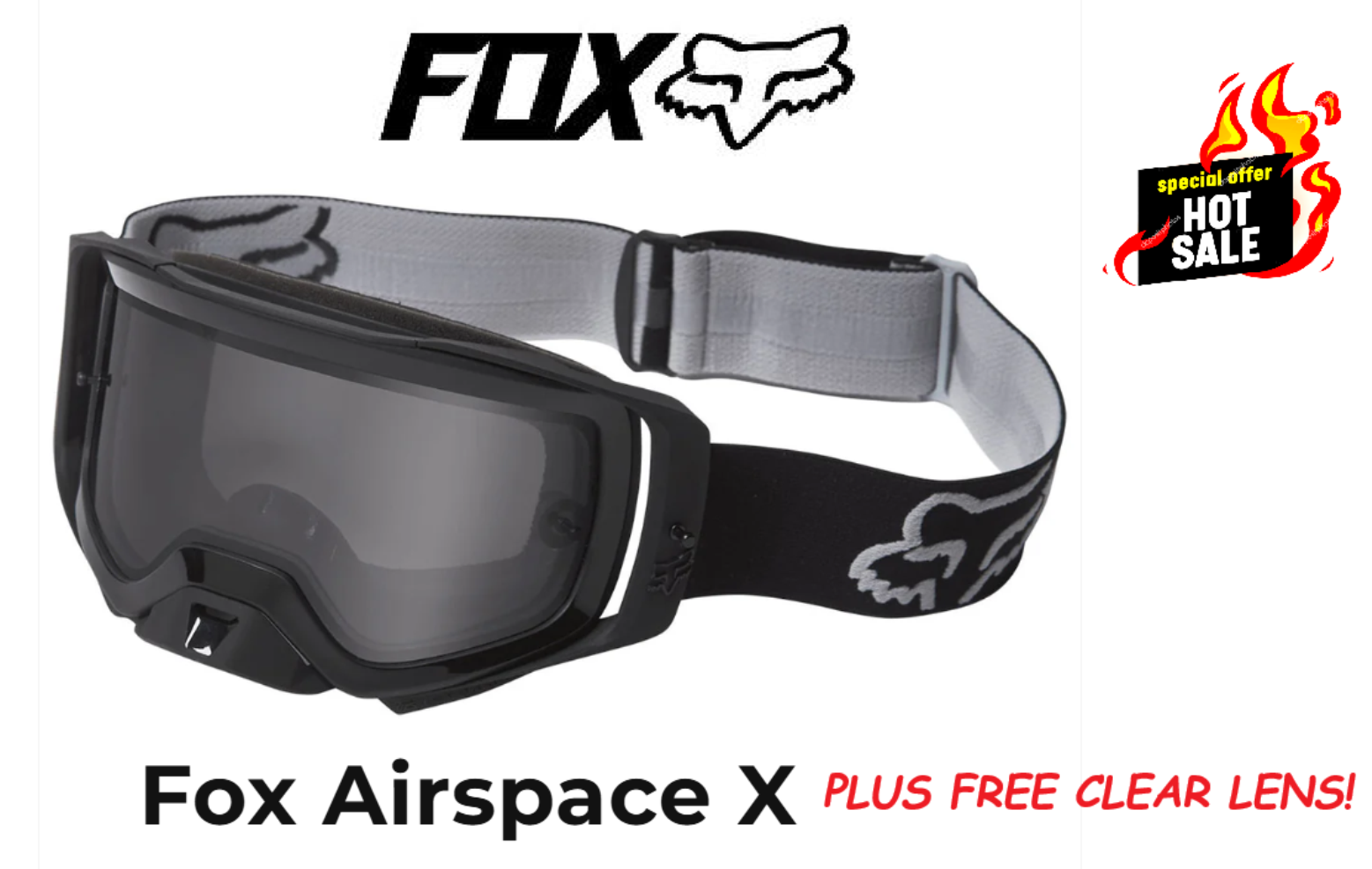 Fox AIRSPACE X Motocross Off Road Dirt Bike Goggles Black/grey & FREE Clear Lens Motocross