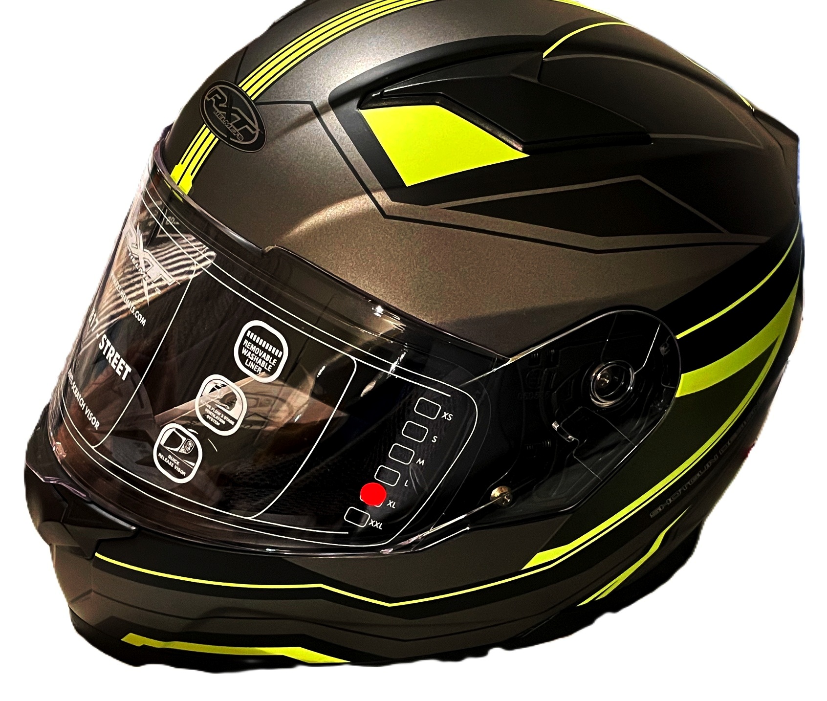 CLEARANCE! RXT 817 Street Motorcycle Road Helmet XL Black/ Hi Vis Yellow