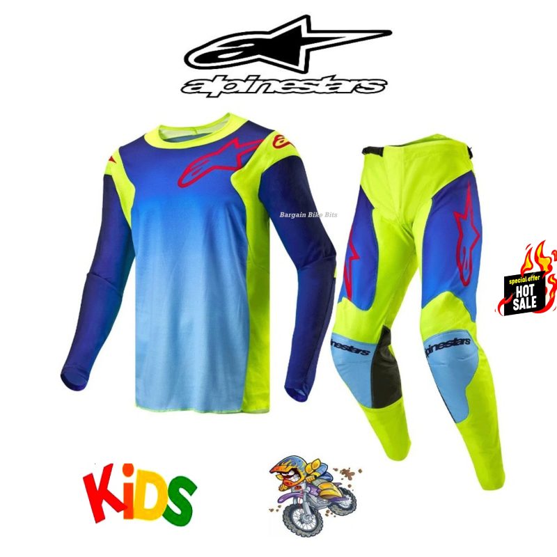 ALPINESTARS HOEN Youth Dirt Bike pants & jersey set Kids BMX MX Motocross Yellow/Blue