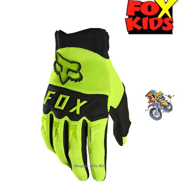 FOX Dirtpaw Kids Dirt Bike gloves KTM Fluro Yellow Youth Motorcross BMX MX