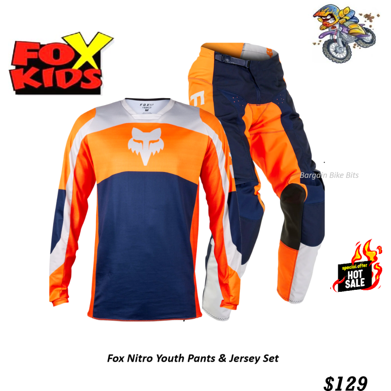 Fox Nitro Youth Motocross pants & jersey combo Kids MX dirt bike Orange/navy