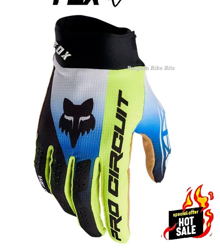FOX Flexair Foyle Off Road Dirt Bike MX Gloves Motocross ATV (Fluro Yellow/blue)