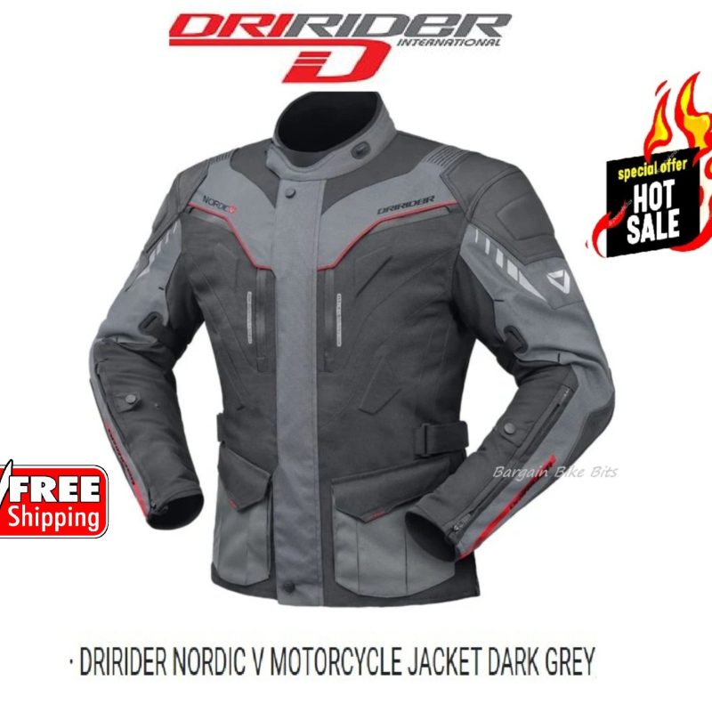 DriRider Nordic V Motorcycle Road Jacket rrp$399 Dark Grey LEATHER SHOULDERS & ELBOWS